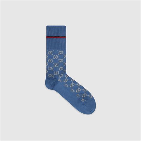 calzini gucci blu|Calzini in misto cotone con motivo GG in blu e beige .